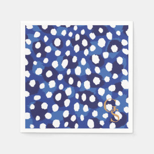Chic blue and white cheetah print monogram napkin