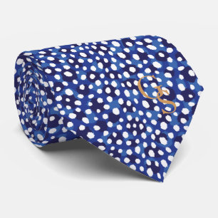 Chic blue and white cheetah print monogram tie