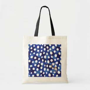 Chic blue and white cheetah print monogram tote bag