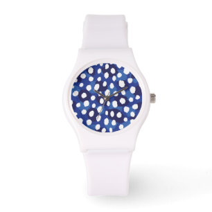 Chic blue and white cheetah print monogram watch