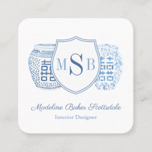 Chic Blue And White Ginger Jar Designer Calling Square Business Card