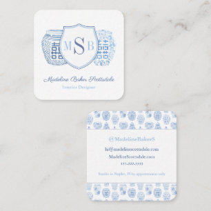 Chic Blue And White Ginger Jar Designer Calling Square Business Card