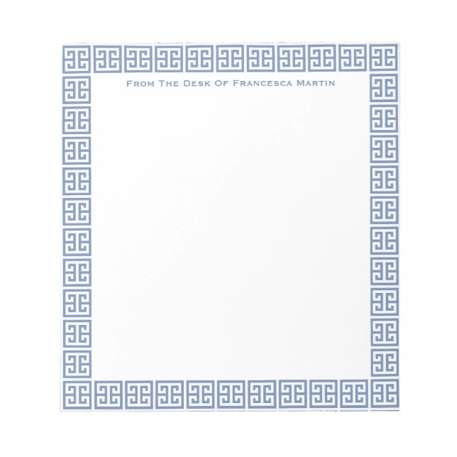Chic Blue And White Greek Key Lady's Personalized  Notepad (Front)