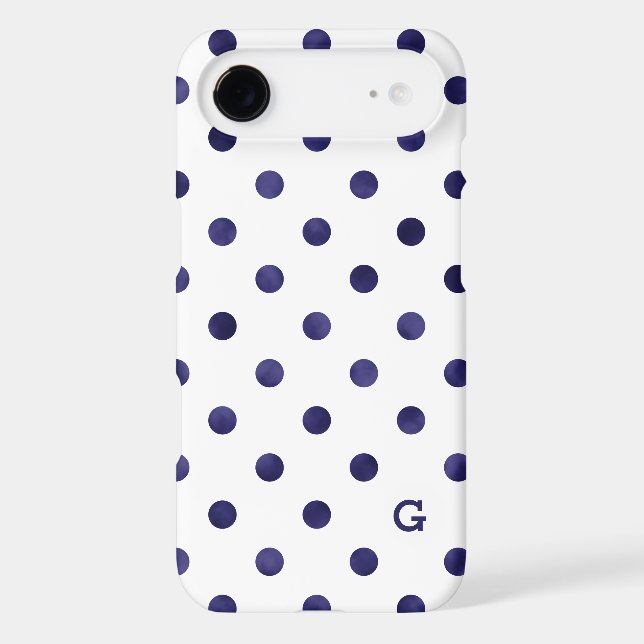 Chic blue and white polka dots patterns monogram Case-Mate iPhone case (Back)