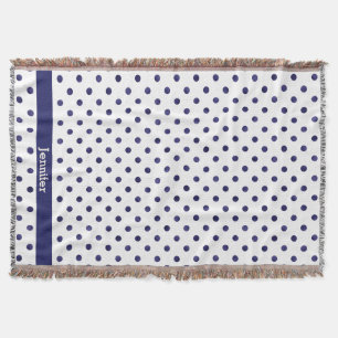 Chic blue and white polka dots patterns monogram throw blanket