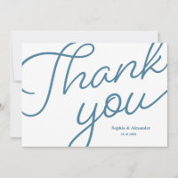 Chic Blue and white Script Wedding Thank you