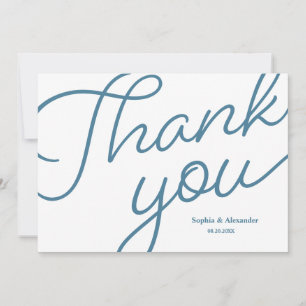 Chic Blue and white Script Wedding Thank you Card