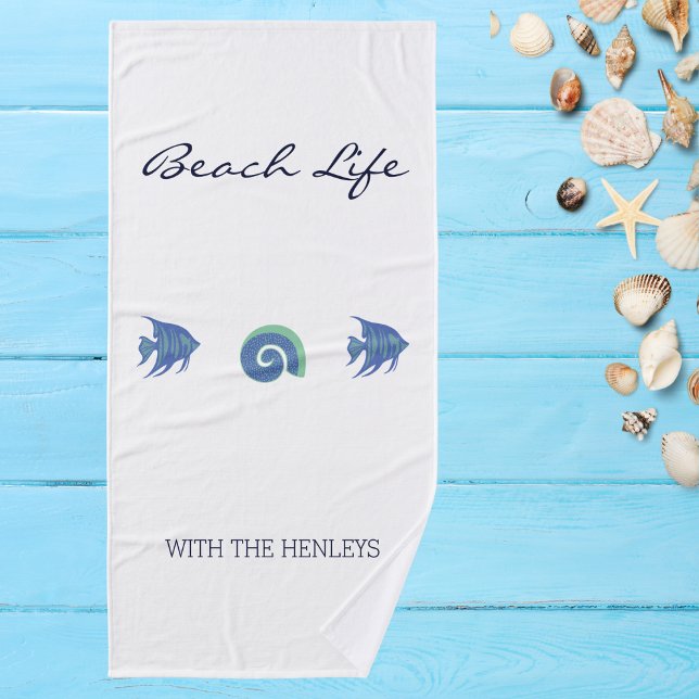 Chic Blue and White Sea Life Family Beach House  Bath Towel Set (Creator Uploaded)