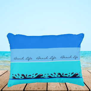 Chic Blue and White Stripes Ocean Waves Accent Pillow