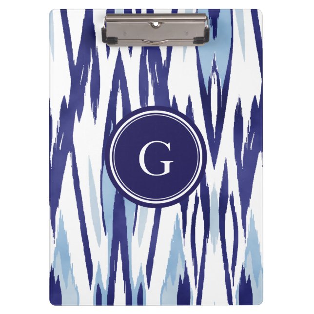 Chic blue and white watercolor ikat pattern clipboard (Front)
