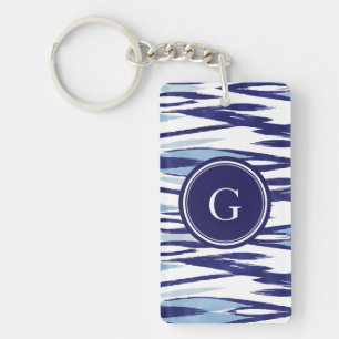 Chic blue and white watercolor ikat pattern keychain