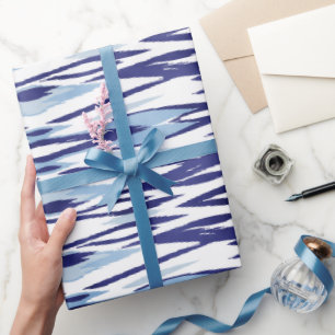Chic blue and white watercolor ikat pattern wrapping paper