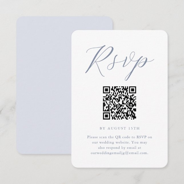 Chic Blue and White Wedding RSVP with QR Code (Front/Back)