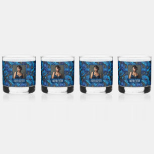 Chic Blue Anemone Fifty Birthday Contemporary Whiskey Glass