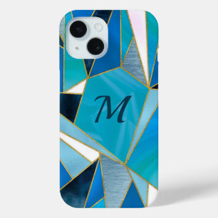 Chic blue aqua teal abstract geometric iPhone 15 case