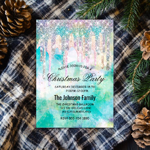 Chic blue aqua unicorn drips glitter Christmas  Invitation