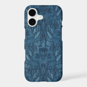 Chic Blue Art Nouveau Iris Botanical Pattern