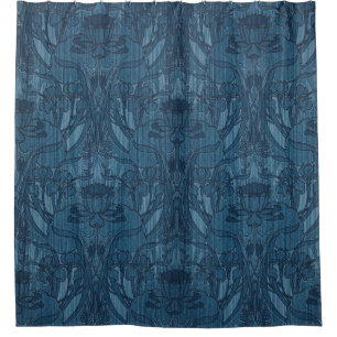 Chic Blue Art Nouveau Iris Botanical Pattern