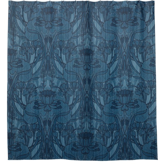 Chic Blue Art Nouveau Iris Botanical Pattern (Front)