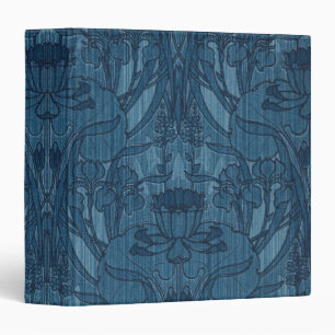 Chic Blue Art Nouveau Iris Botanical Pattern Binder