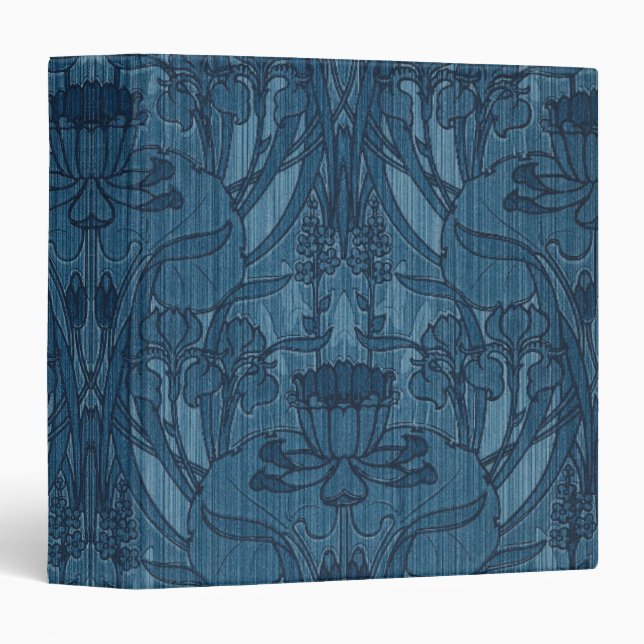 Chic Blue Art Nouveau Iris Botanical Pattern Binder (Front/Spine)