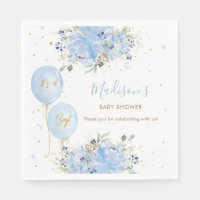 Chic Blue Balloons Blue Floral Boy Baby Shower
