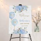 Chic Blue Balloons Floral Boy Baby Shower Welcome 