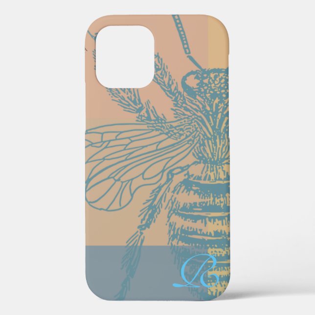 Chic Blue Bee  Monogram Case-Mate iPhone Case (Back)