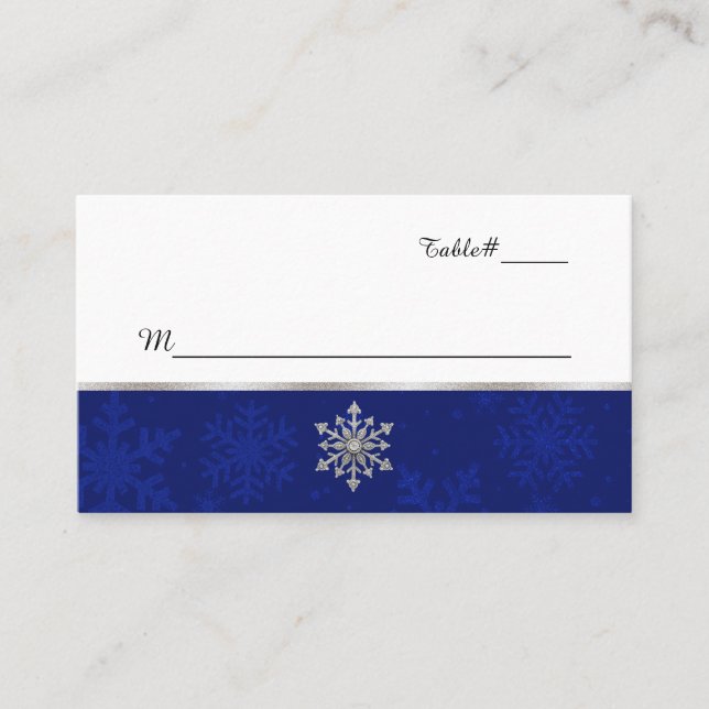 Chic Blue Bijoux Mariage Flocon de neige Carte Pla (Devant)