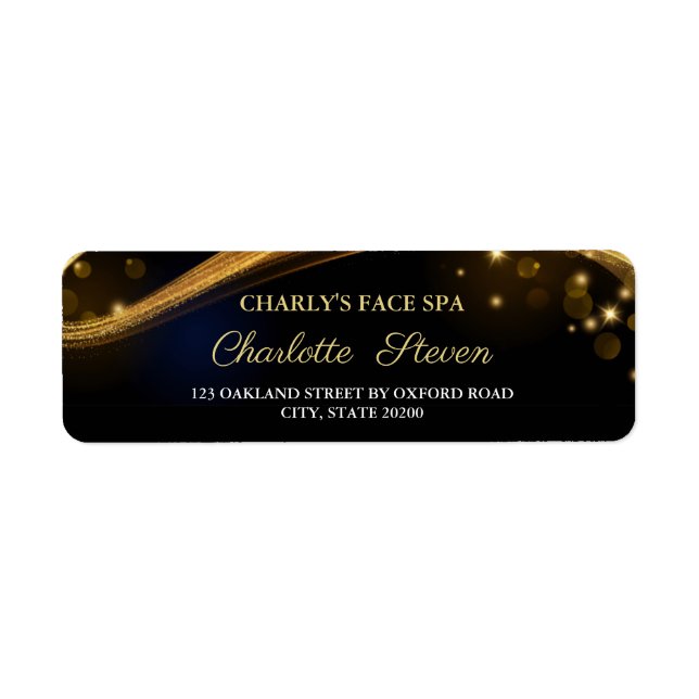 Chic Blue Black and Gold Sparkle Return Address  (Front)