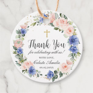 Chic Blue Blush Floral Baptism Christening Favour  Tags