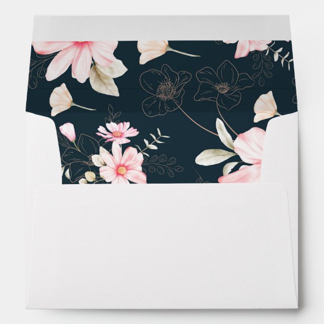 Chic Blue Blush Floral Return Address Wedding Envelope (Back (Bottom))