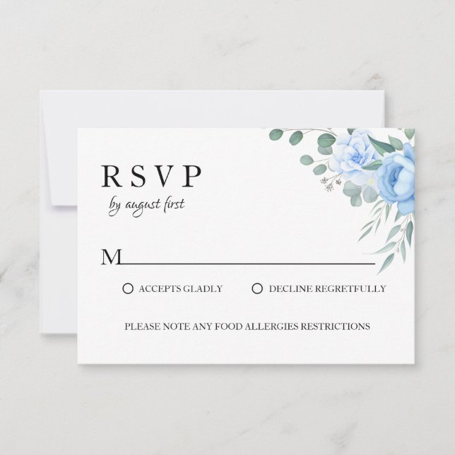 Chic blue botanical food allergy rsvp weddings (Front)