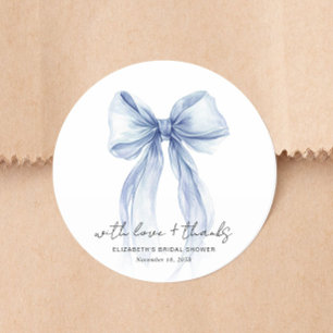 Chic Blue Bow Watercolor Bridal Shower Thank You Classic Round Sticker