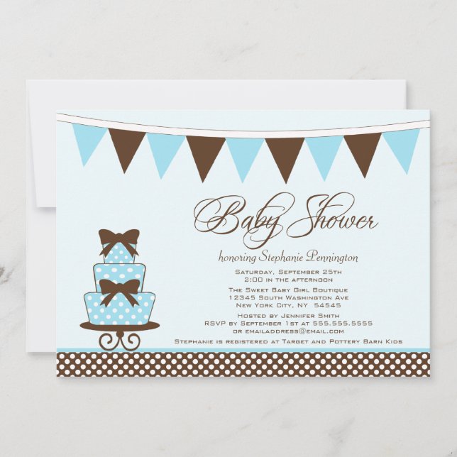 Chic blue + brown boys baby shower invitation (Front)
