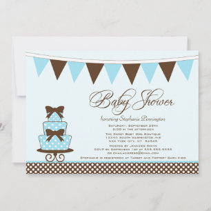 Chic blue + brown boys baby shower invitation