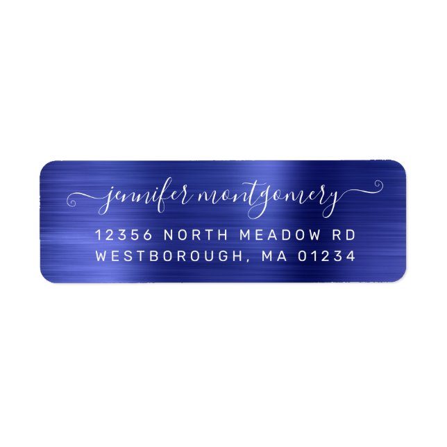 Chic Blue Brushed Metal Return Address Label (Front)