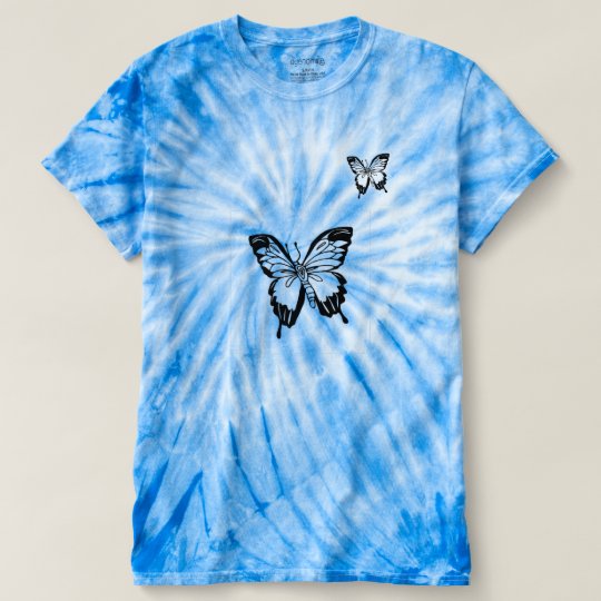 Chic Blue Butterfly Graphic Tie Dye Top For Women.