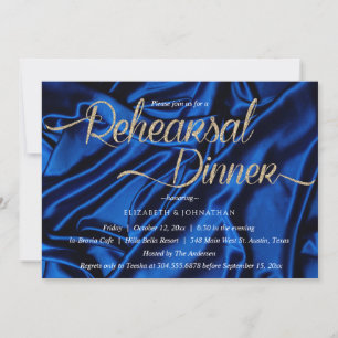 Chic Blue Calligraphy Minimal Rehearsal Dinner Invitation