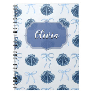 Chic Blue Coastal Shells and Bows Personalized Notebook
