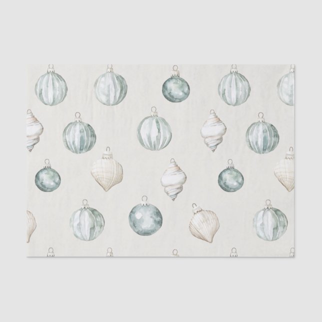 Chic Blue Cream Beach Ocean Christmas Tissue Paper (Front)