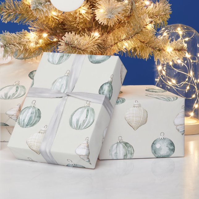Chic Blue Cream Beach Ocean Christmas Wrapping Paper (Holidays)