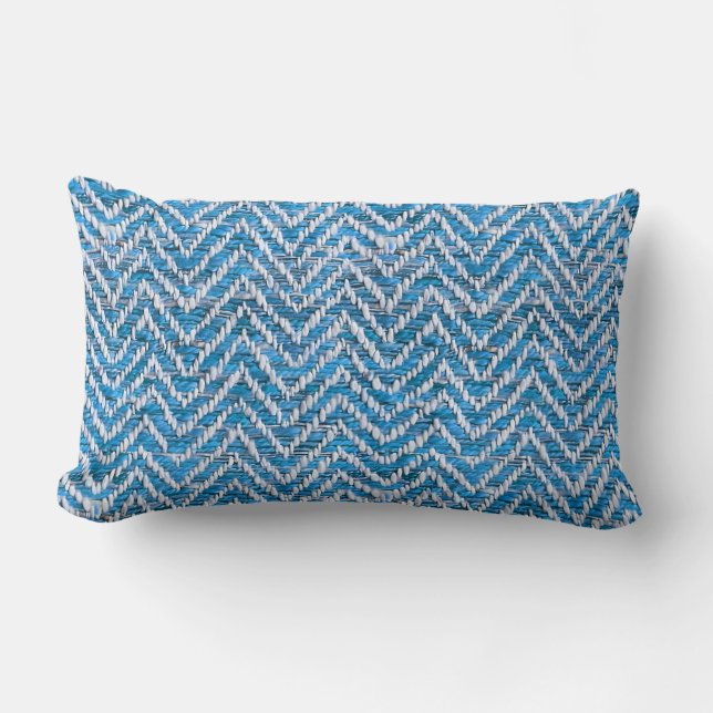 Chic blue cream chevron lumbar pillow (Front)
