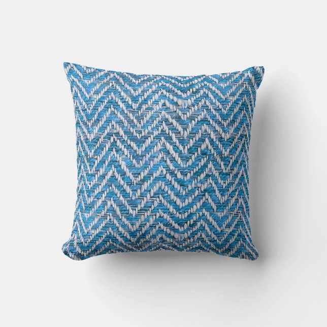 Chic blue cream chevron throw pillow (Front)