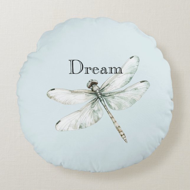 Chic Blue Dragonflies Dream Round Pillow (Front)