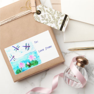 Chic Blue Dragonfly Pink Waterlily Pond Sticker