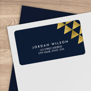 Chic Blue Faux Gold Triangle Geometric Address Label