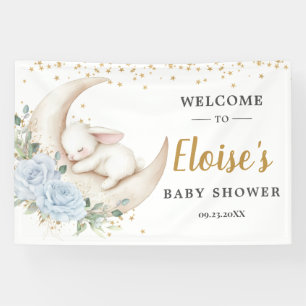Chic Blue Floral Bunny Rabbit Baby Shower Backdrop Banner