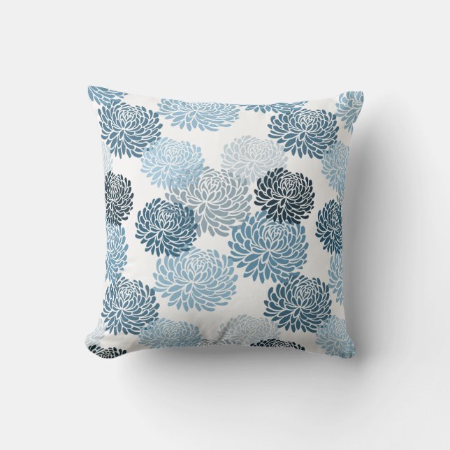 Chic Blue Floral Throw Pillow (Front)