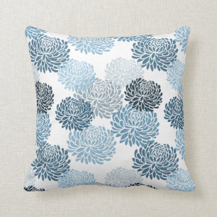 Chic Blue Floral Throw Pillow